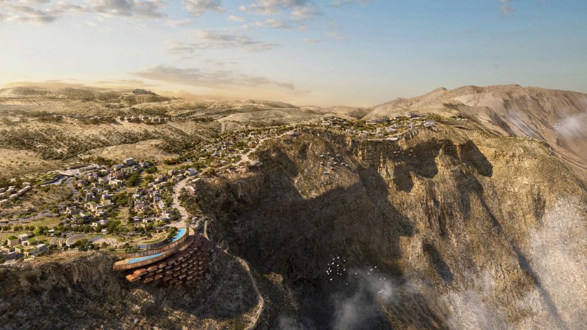 Una vista del destino más amplio del Monte Omán de Omán