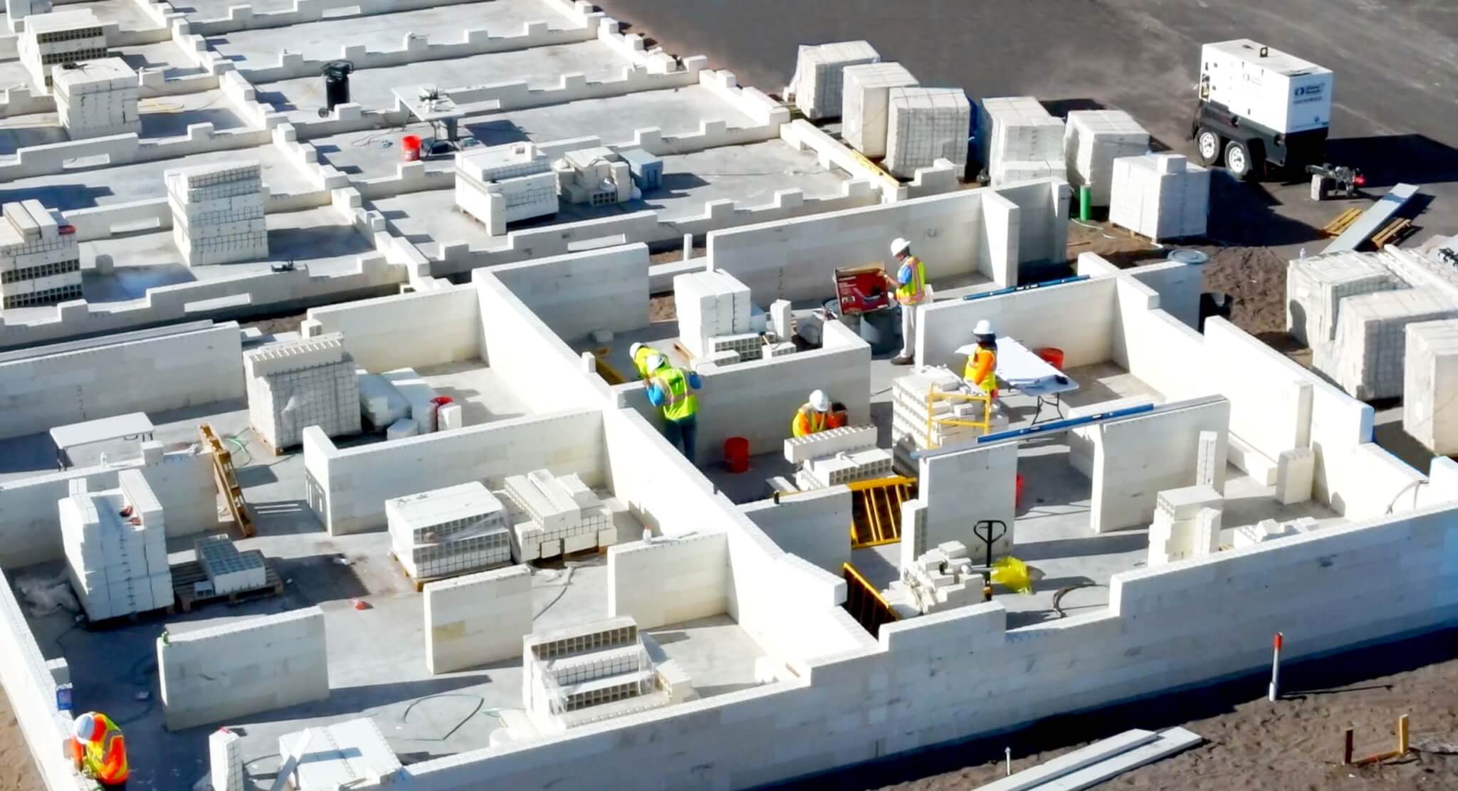 edificio en el proyecto de vivienda utilizando el sistema bloque por bloque