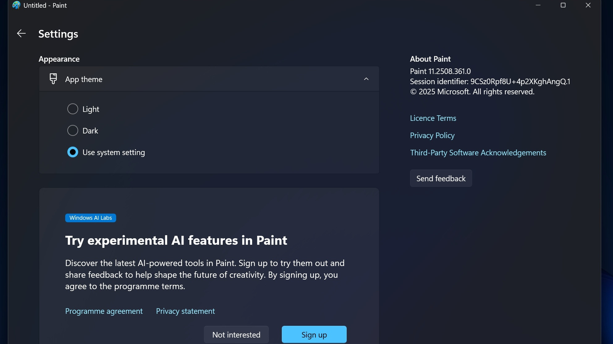 Invitación a la aplicación de pintura de Windows AI Labs