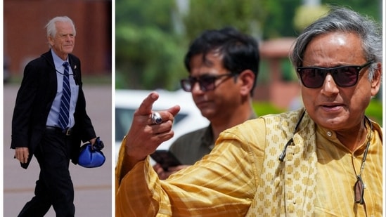 L: Peter Navarro, consultor de comercio y fabricación principal de la Casa Blanca R: MP del Congreso Shasi Tharoor. (Reuters y PTI)