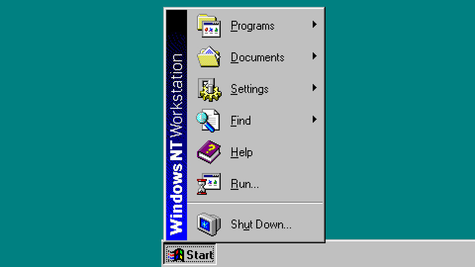 Windows NT 4 de la foto del menú de inicio.