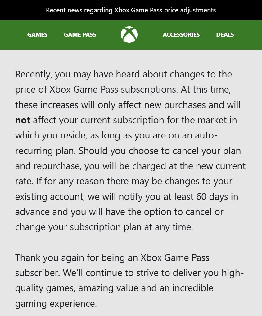 Microsoft envió recientemente un correo electrónico al suscriptor de Xbox Game Pass Ultimate.