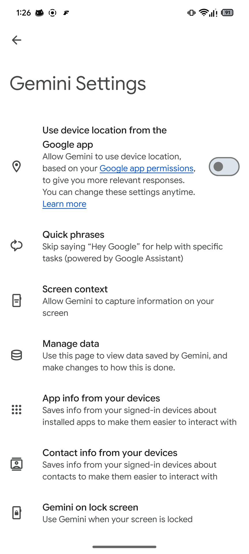Configuración de Gemini No hay opciones para las pantallas del asistente digital