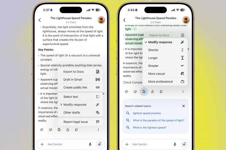 Herramientas disponibles para chats de Gemini.