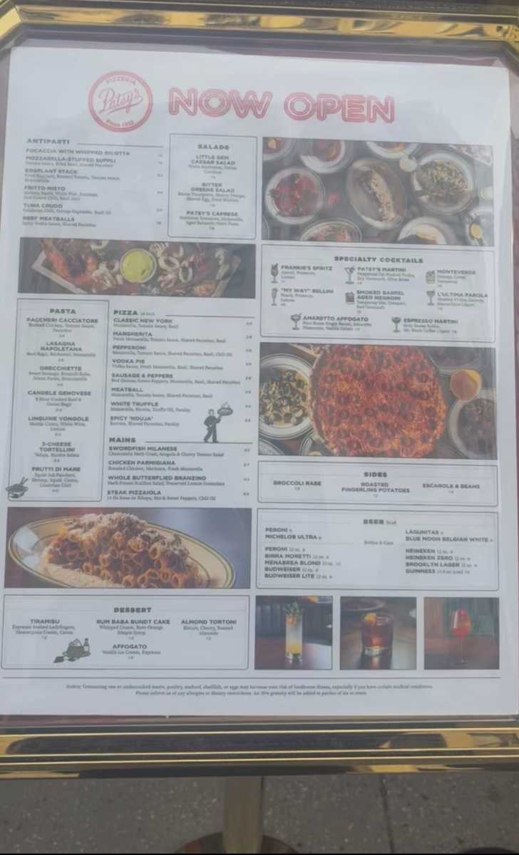 Carta de Pizzería Patsy